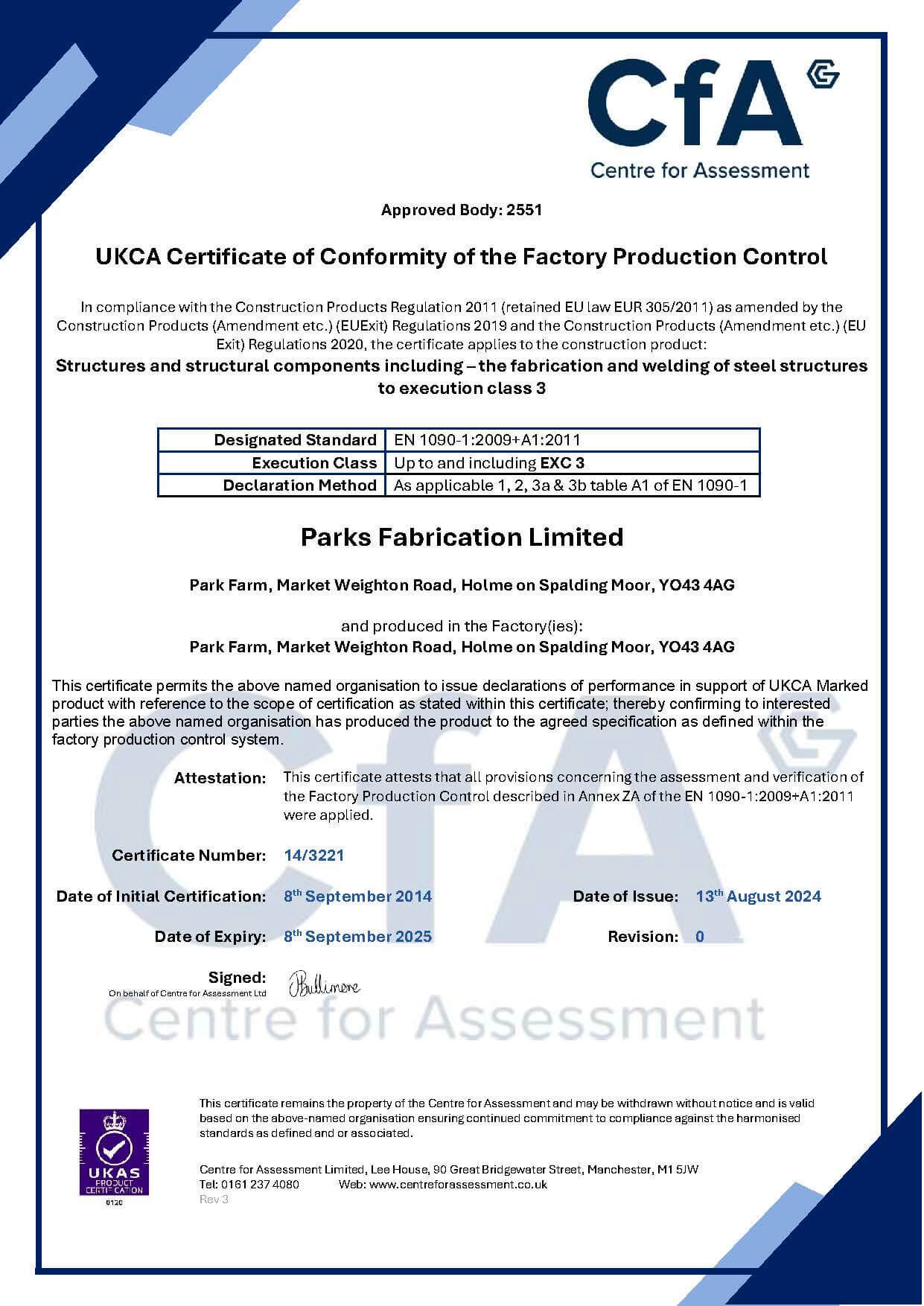 EN 1090 FPC Certificate